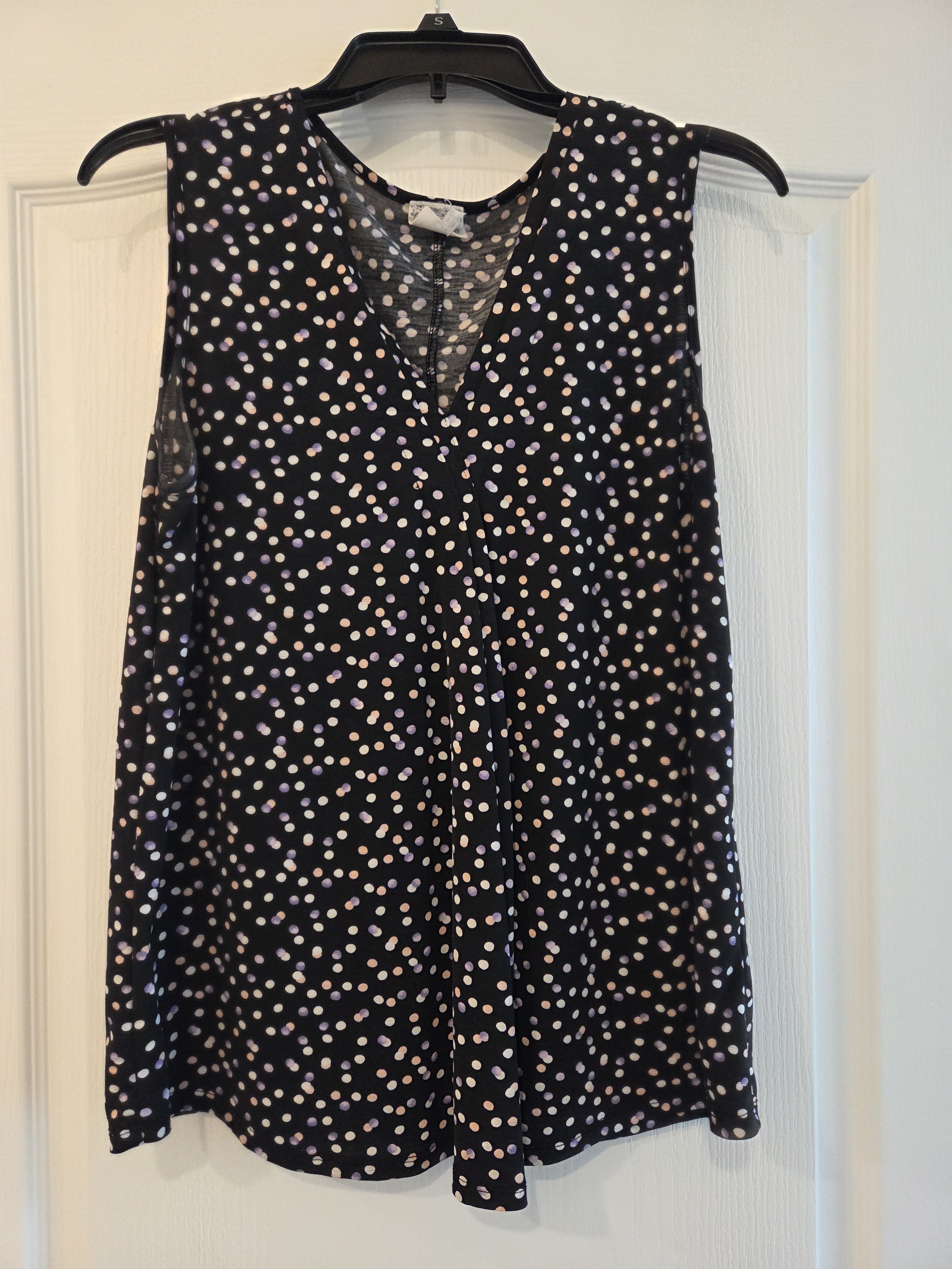 Black Polka Dot Sleeveless V-Neck Blouse
